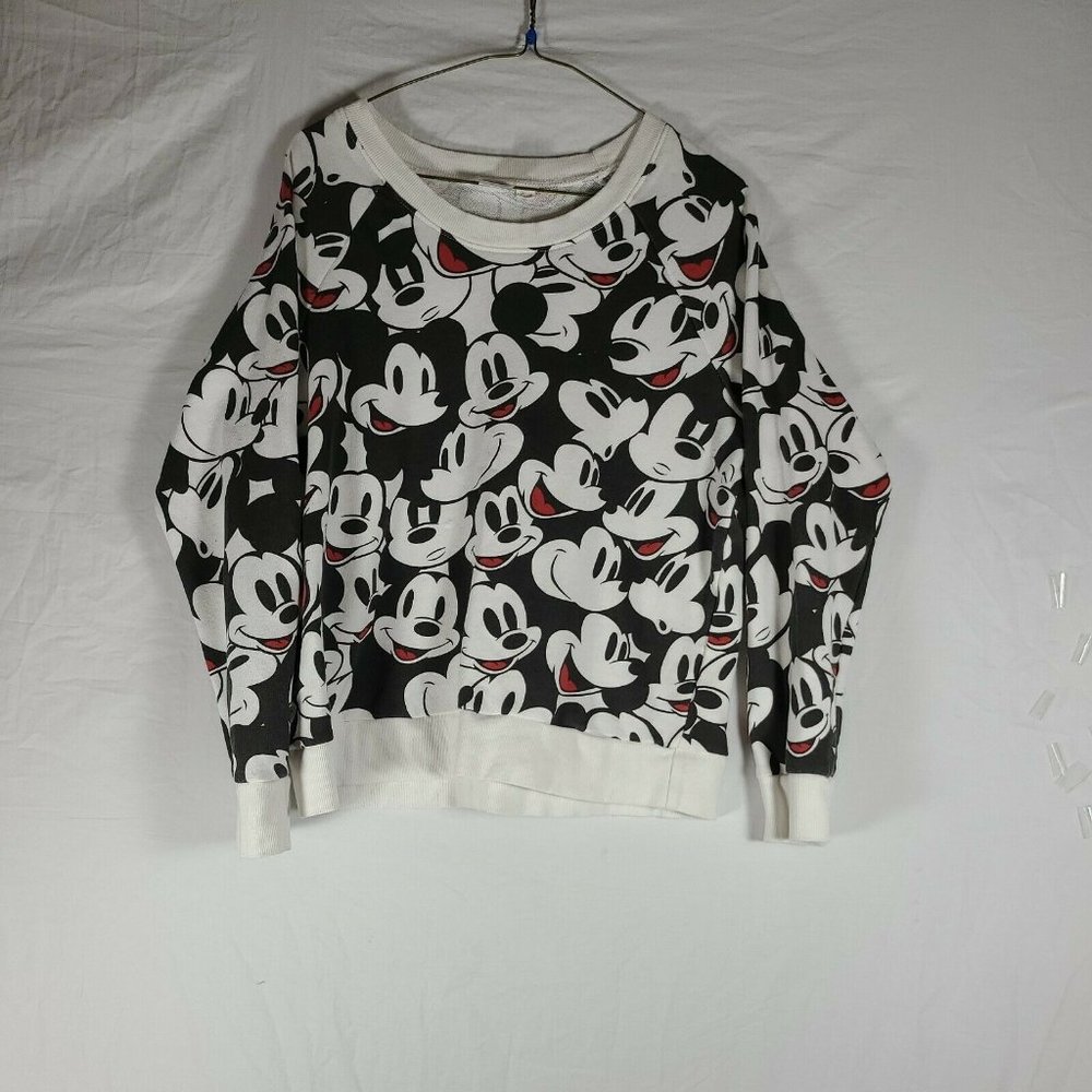 DISNEY Mickey Mouse All Over Print Terry Crewneck Relaxed fit Sweatshirt L
